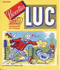 BUVARD PUBLICITAIRE / BISCOTTES LUC / CHATEAUROUX / LA POULE AUX OEUFS D'OR