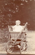 BJ048 Carte Photo vintage card RPPC Enfant bébé landeau ancien charette jouet