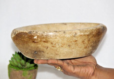 Vintage Blanc Marbre Pierre Ovale Bol Cristal Galets Décor Original Main Sculpté