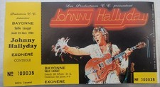 billet entier neuf d'invité  place ticket concert Johnny hallyday bayonne 1980