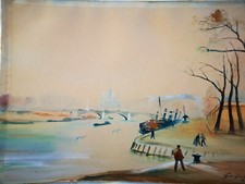 1954  PEINTURE  FERNAND GUIGNIER PEINTRE PARISIEN COTE PARIS 37 X 27 BON ETAT
