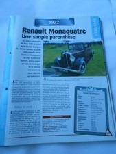 1932 Fiche Carte Auto Renault Monaquatre Type YN 1  8CV