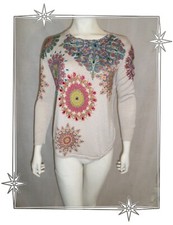¶ - Pull Fantaisie  Beige Doré Fleur Rosace  Strass  67J20A2  Desigual  Taille M