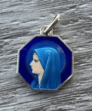 Medaille religieuse ancienne " Sainte Vierge " - argent massif émaillé