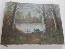 Tableau Ancien Huile Sur Toile Barbizon Signée Moniery Fin 19e Paysage Étang