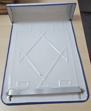 ?? Grand porte essuie-tout mural ancien en tôle émaillée blanc et bleu