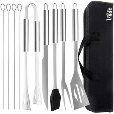 Set d’Outils Barbecue 10pcs Acier Inoxydable avec Étui Accessoires BBQ