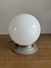 Ancien Plafonnier Luminaire Globe Boule Opaline Support en Alu Vintage H17Cm