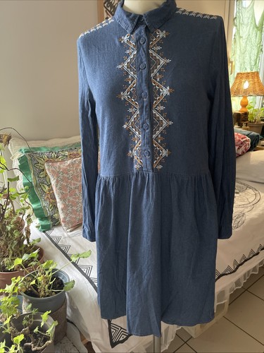 Chemise tunique denim brodée