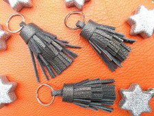 PORTE CLEFS AUTO MOTO / BIJOU DE SAC POMPON KEY-RING CUIR BLEU DORE GRIGRI ! 