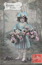 CP BONNE FETE PETITE FILLE CHAPEAU FROUFROU AVEC ROSES FLEURS - 7346