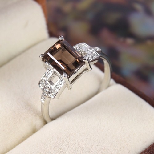 Bague quartz fumé art déco - bague,