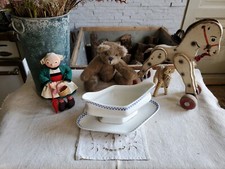 sarreguemines : 1 saucière modèle damier bleu et blanc style lustucru