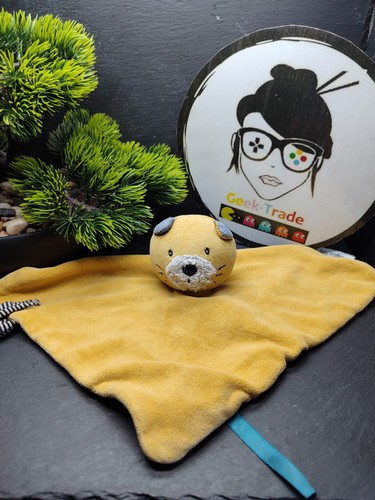 Doudou plat chat jaune - , bleu