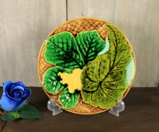 Antique French Wall Plate Majolica Flowers Leaves Clairfontaine Victorian c1890