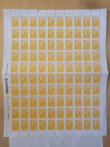 Feuille 100 timbres - 100, marianne