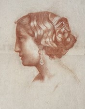 Dessin ancien sanguine étude - sanguine,