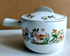 Rare 1970s MOUSTIERS Decor on NOMAR - STAUB French Fondue Pot Enameled Cast Iron