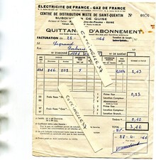 Facture Quittance EDF GDF en 1961 à SORBAIS M Legrand