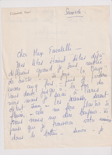 Suzanne flon lettre autographe - suzanne,