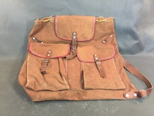 Ancien sac à dos en toile marron et lanière en cuir type scout montagne