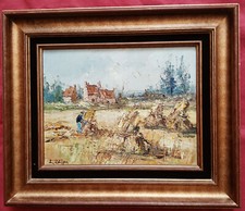 Belle huile du XXe siècle par Etienne Bellan " Scéne de moisson "