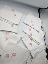 Lot de 8 serviettes anciennes damassées monogrammées BM - linge ancien trousseau