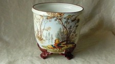 CACHE POT TRIPODE EN PORCELAINE DE LIMOGES DECOR FAISANSART NOUVEAU**