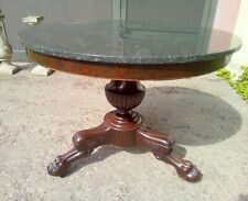 GUERIDON ROND PIED CENTRAL 3 PIEDS GRIFFES NAPOLEON III ACAJOU PLATEAU MARBRE