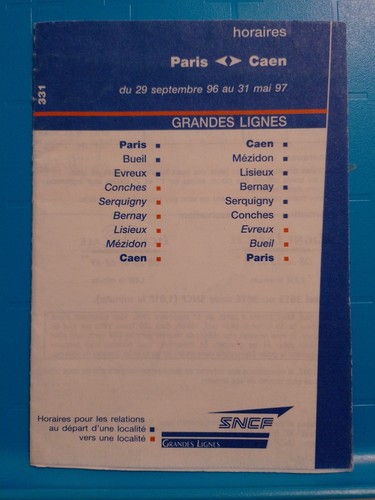 Horaires paris caen 1996 - horaires,