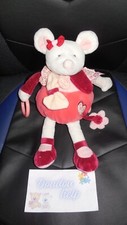 DOUDOU ET COMPAGNIE souris d'activité Clémentine rouge rose blanc coeur