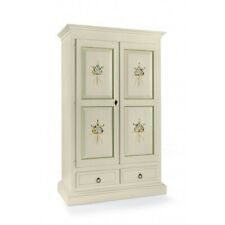 Armoire Ante Battants Blanc Décoré Fleurs Shabby Chic 2 Ante 2 Tiroirs Pièce