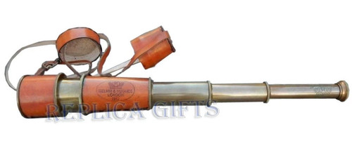 Ancien télescope cuir - , laiton