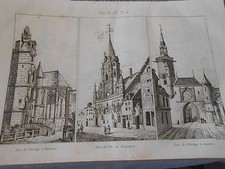 Gravure 1841 - Tour de l'Horloge à beauvais Hotel ville Compiègne Tour Horloge