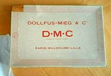boite ancienne mercerie DMC + 2 pelotes coton à tricoter blanc neige