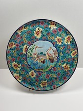 Ancien Grand plat en Emaux de Longwy Décor Echassiers