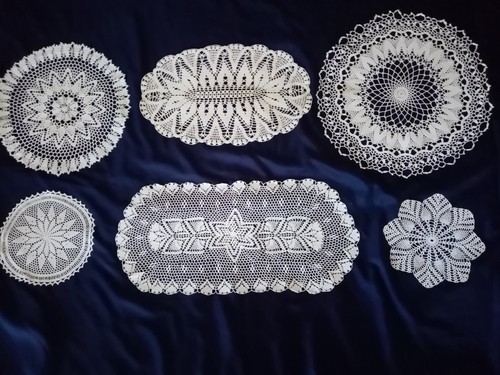 Lot napperons crochet - 6, blanc