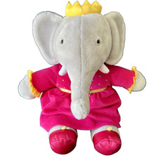 Peluche vintage 90s Reine Céleste robe rose éléphant Babar 1993 Idéal  37 Cm
