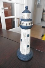 Figurine Objet vitrine décoration Phare en bois peint bleu et blanc - Marine