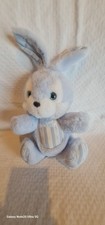 DOUDOU PELUCHE VINTAGE TARTINE ET CHOCOLAT LAPIN BLEU RAYEE BLANC CIEL TBE 