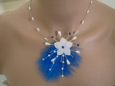 Collier Blanc Bleu Roi/Marine robe Mariée/Mariage/Cérémonie fleur perle pas cher