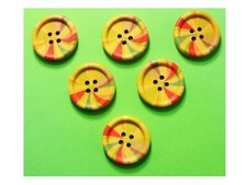 LOT 6 BOUTONS BOIS : rond motif arc en ciel 25mm (02)
