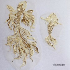 2pcs Poisson Carpe Koi Forme Appliques Faux Perles Sequin Bling Patchs de Luxe