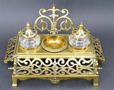 Bel encrier laiton et cristal, XIXe, complet, excellent état.