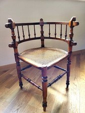 Fauteuil de coin canné à balustres Napoléon III