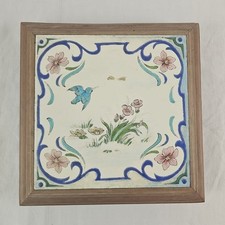 Dessous De Plat Faïence Ancienne Polychrome Décor Oiseau