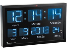 Horloge murale radio-pilotée à LED bleues - Lunartec