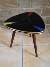 PETITE TABLE SELLETTE TRIPODE VINTAGE RÉTRO DESIGN VERRE BOIS 