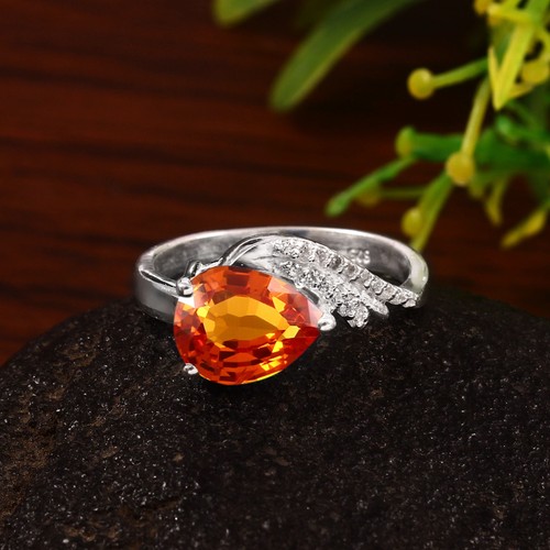 Bague saphir orange 925 argent - bague,