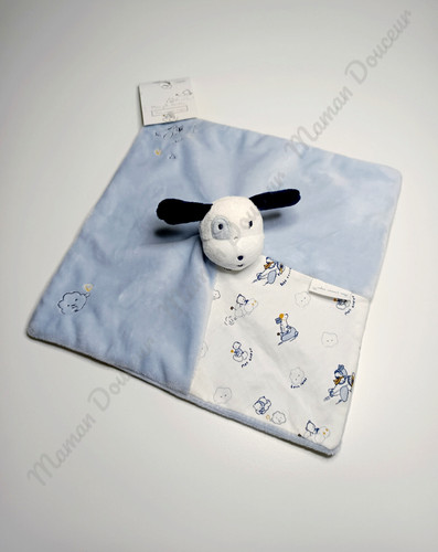 Doudou plat chien bleu blanc - plat,